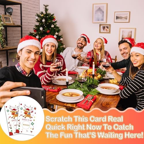 Christmas Scratch Off Game Cards, Christmas Party Game Cards, Reindeer Festive Raffle Games Prizes for Adults Groups, 50 Pcs Xmas Winter Holiday Activities Supplies Decorations -A04