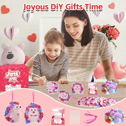 Fennoral 12 Pack Mother's Day Craft Kits for Kids Make You Own Hedgehog Heart Poke in Art and Craft with Card DIY for Mom Gift for Kids Classroom Activities Party Decoration
