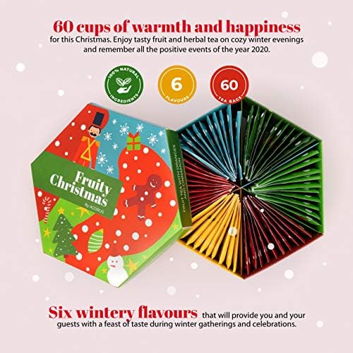 ACORUS Fruity Christmas Tea Set, Fruit Tea Gift Set, 60 Assorted Tea Bags Variety Pack, Fruit Tea Sampler, Specialty Tea Bags Individually Wrapped, Tea Gifts for Women, Men, Tea Lovers