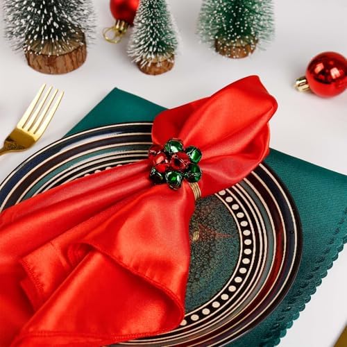 wonlex Christmas Bell Napkin Rings Set of 6, Jingle Bells Napkin Ring Buckle Green and Red Xmas Serviette Buckles Holder for Dinner Table Decoration, Wedding(Xmas Bell)
