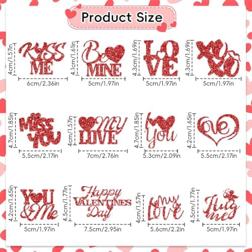 24Pcs Valentine's Day Cupcake Toppers, Glitter Word Heart Cake Decorations