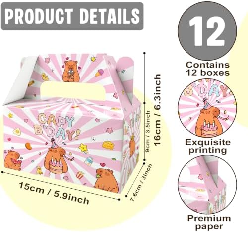 BGFMVS 12 Pack Capybara Birthday Party Favor Boxes Pink Cartoon Goodie Bags