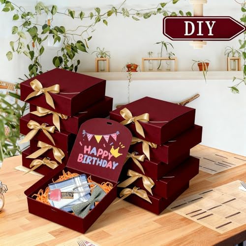 10pack Gift Boxes with Lids, Red Gift Boxes for Presents with Ribbons