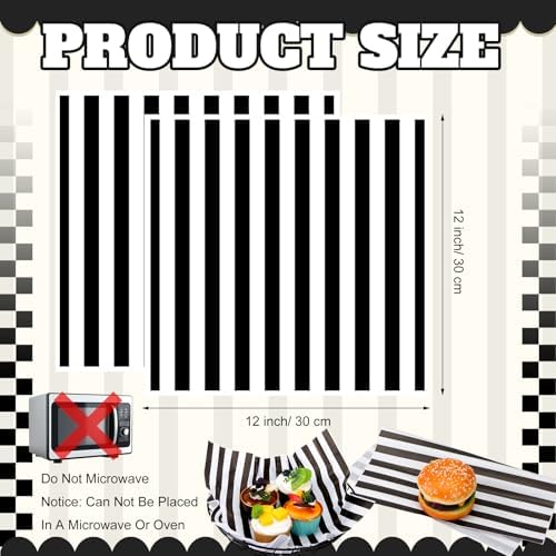 Marspark 100 Sheet Black and White Striped Wax Paper for Food 12 x 12 Inch