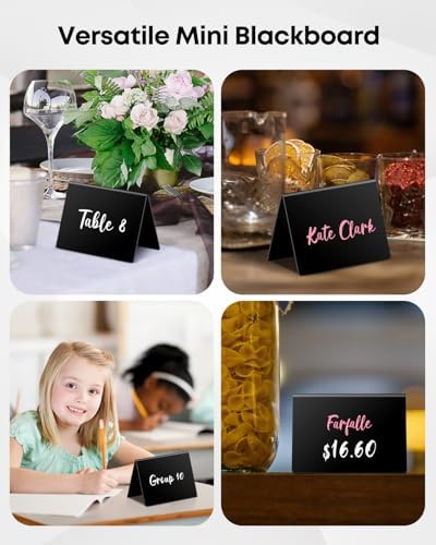 Uniclife 12 Pack Acrylic Mini Chalkboard Signs for Food, Small Chalkboard Signs with Chalk Markers, Reusable Glossy Food Signs Food Labels for Party Buffet Wedding, Blackboard Place Cards Table Signs