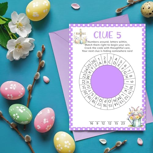 Easter Scavenger Hunt Games, Easter Treasure Hunt Clues Game Cards, Family Party Games for Kids and Adults, Holiday Party Game for Activities Decorations Supplies, 5x7 Inch (Indoor)-A03