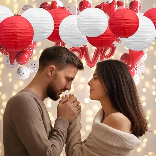 BEISHIDA Red White Paper Lanterns 12Pcs 6/8/10/12 Inch Round Chinese Lamp
