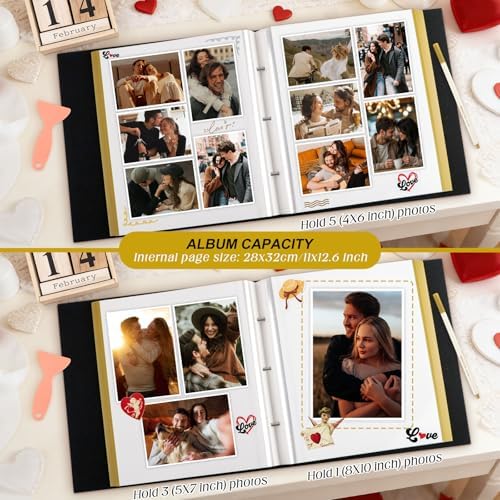 Lanpn Couples Scrapbook Photo Album - The Story of Us, Linen Wedding Anniversary Self Adheisve Picture Book holds 4x6 5x7 A5 Photo for Love Newlywed Valentine's Day (Large 40 Sheets/80 Pages, Beige)