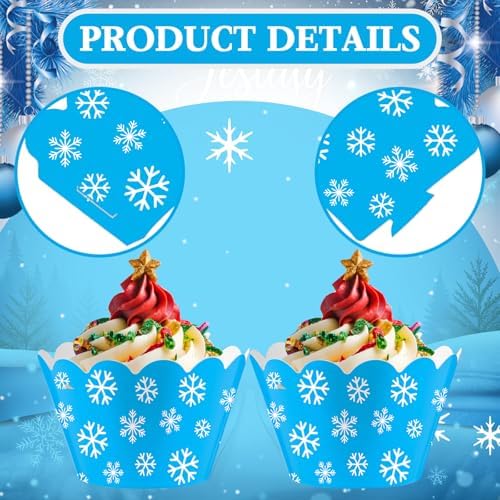 Domensi 100 Pcs Winter Snowflake Cupcake Liners, Blue Cupcake Wrappers