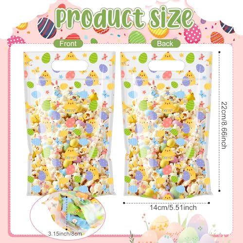 Engrowtic 100 Pcs Easter Treat Bags Reusable Easter Egg Zipper Bags Plastic Goodie Gift Bag Holiday Bag with Handles for Spring Party Favor Wrapping Supplies