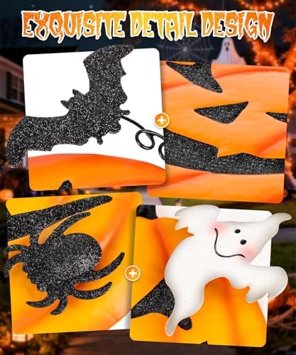 2 Pack Halloween Garden Stakes - Stacked Metal Pumpkins Jack-o-Lantern Lawn Decor, Scary Metal Yard Signs Stake Outdoor Decorative Pumpkin Home Lawn Pathway Decor