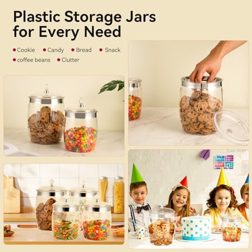 2 Pcs Candy Cookie Jar with Lids - 128 Oz & 74 Oz Plastic Clear Airtight Containers Large Kitchen Pantry Food Apothecary Storage Sealed Canisters for Coffee Cereal Pasta Flour Rice Snack
