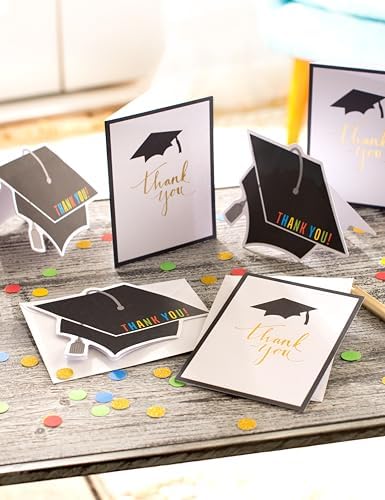 American Greetings Graduation Thank You Note Cards, Mortar Board Gold Script Design, 50 Count (Pack of 12)