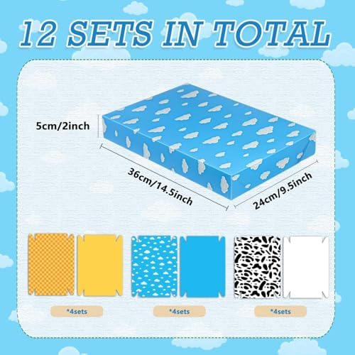Cayivran 12Pcs Shirt Box With Lids, 3 Designs Yellow Check White Clouds White Gift Boxes,14.5 * 9.5 * 2Inch Medium Clothes Gift Boxes,Apply To Birthday Christmas Party Valentine's Day Thanksgiving