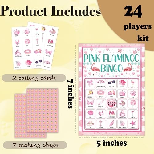 Flamingo Bingo Game Cards For Adults, Pink Flamingo Bingo Cards Game For Family Hawaiian Holidays Friends Gatherings, Ideal For Summer Luau Party Game, 24 Players Birthday Party Supplies Favors, 008