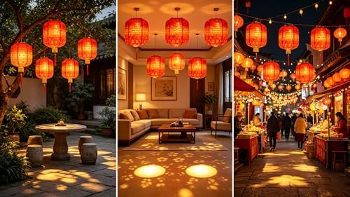 10PCS Red Paper Lanterns with LED Lights,Cute 6 Inch Lantern Hanging Paper Lanterns Lamp for Lunar New Year Spring Ceremony Wedding,Mid-Autumn, Party Decoration