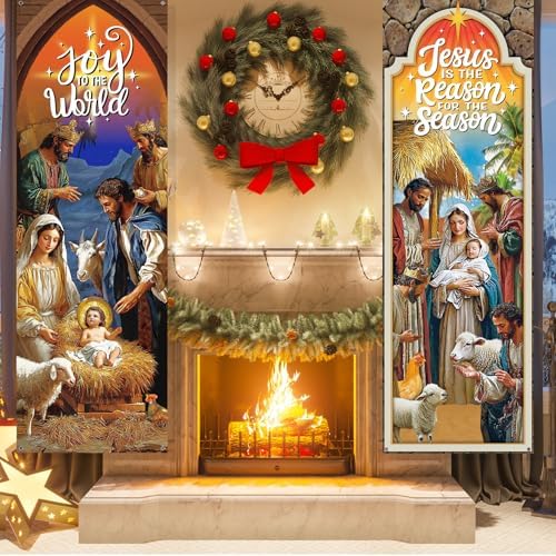 Moukeren 4 Pcs Church Banners Scripture Religious Worship Banner