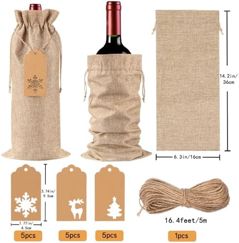 JOICEE 12 Pcs Burlap Wine Bags Christmas Wine Bottle Gift Bags