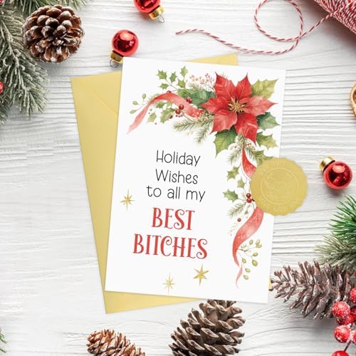 D4DREAM Poinsettia Funny Friend Christmas Card for Best Female Friend
