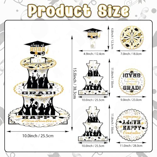 Graduation Decorations 2026 Graduation Cupcake Stand Cake Topper for 50 Cupcakes Class of 2026 Party Supplies Decor Grad Party Cap Tower Topper Table Decorations for Law Master High School Black Gold