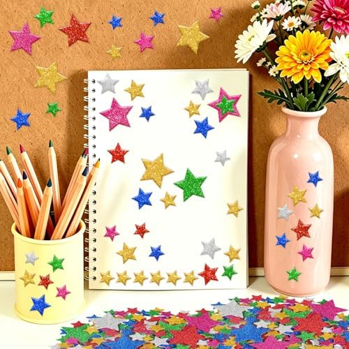 1032Pcs Foam Stickers Glitter Star Sticker Colorful Foam Stars Stickers