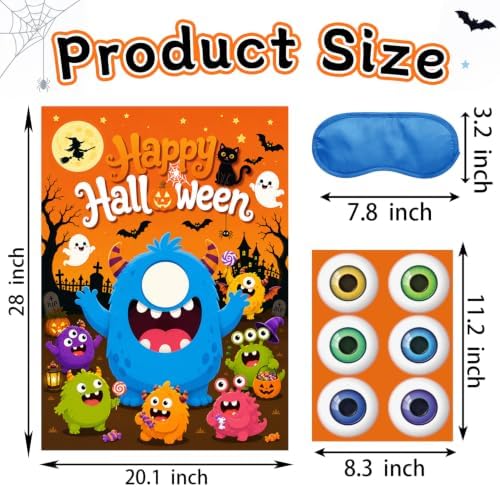 Halloween Party Games for Kids, Pin the Eyeball on The Monster