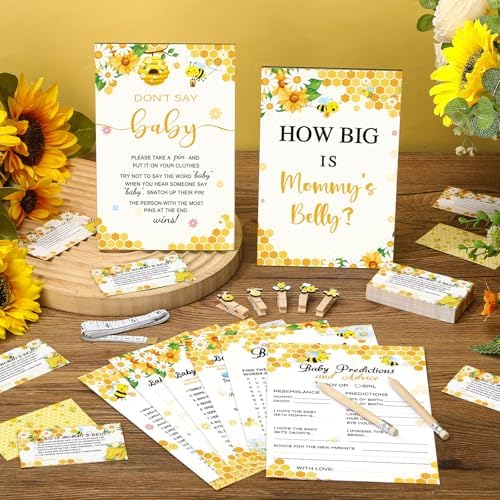 Funnymoom 426 Pcs Bee Baby Shower Games Set, 8 Games Bingo Scramble
