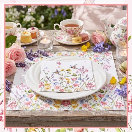 NatNarr 50 Pcs Wildflower Napkins, 6.5" Floral Party Napkins