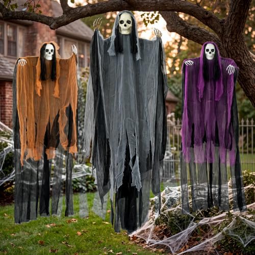 JOYIN 3 Pcs Halloween Hanging Grim Reaper Decoration Set, One 63" Two 47" Skeleton Flying Ghosts, Spooky Outdoor Indoor Decor for Yard Garden Tree Porch Haunted House Prop Party Supplies