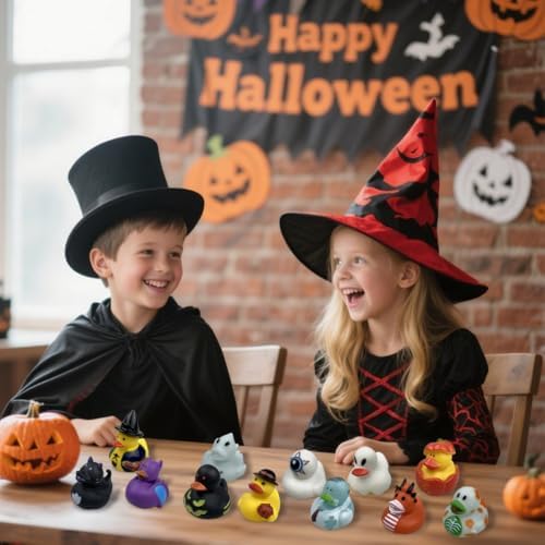Anditoy 24 Pack Halloween Rubber Ducks Toys Bath Toys for Kids Toddlers Halloween Treat Bags Halloween Party Favors Gifts