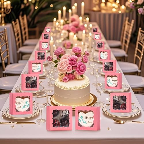 3.2x3.2x1.5 Inches 50PCS Mini Bakery Boxes with Window for Cookies, Soap, Chocolate Truffle, Donut, Macaron(Pink)