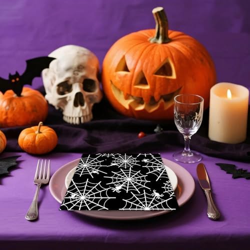 60 Pack Halloween Spider Web Paper Napkins – 13 x 13 Inch 2-Ply Disposable Black and White Spider Web Napkins for Halloween Party, Haunted House and Spooky Table Decorations