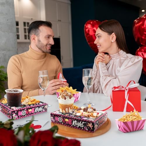 48 Pcs Valentine's Day Party Supplies - Movie Night Paper Snack Trays & Decorations - Heart Love Party Favors - Family Movie Popcorn & Drink & Candy Box