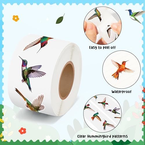 H1vojoxo Beautiful Hummingbird Sticker Rolls - 1000PCS Hummingbird Stickers for Kids 16 Designs Self-Adhesive Bird Stickers for Water Bottle Bird Sticker for Craft Envelope Scrapbook Classroom Rewards