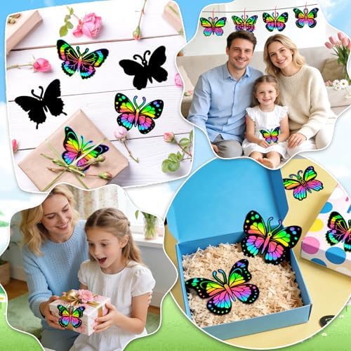 JULMELON 36 PCS Butterfly Scratch Cards, Rainbow Scratch Paper