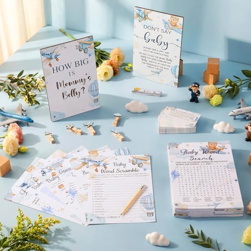 Funnymoom 426 Pcs Baby Shower Games Airplane Theme Boys, 8 Card Sets