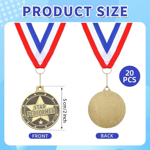 20 Pcs 2'' Awards Medals Bulk Winner Medals with Neck Ribbons Metal Trophy Award Prize Gift for Tournaments, Competitions, Party, Kids and Adults