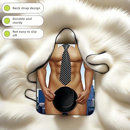 Hilarious Muscle Man Apron for Men - Adjustable Waterproof BBQ Apron, White Elephant Present for Husband and Dad