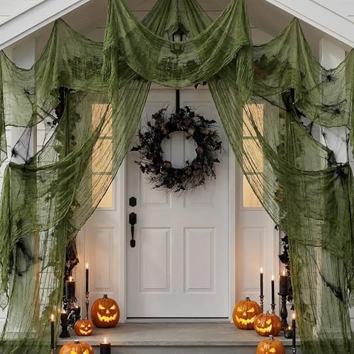 200" x 85" Halloween Dark Green Creepy Cloth, Scary Spooky Fabric Gauze