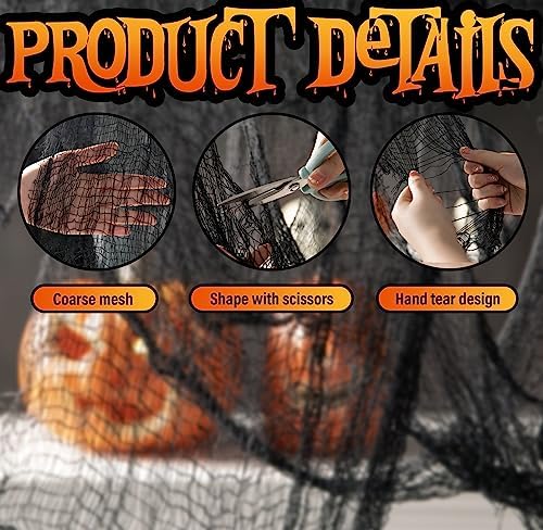 200" x 59" Halloween Spooky Cloth - Black Creepy Spooky Halloween Decorations - Large Size Scary Creepy Gauze for Halloween Party Supplies Stairway Window Table Doorways Decor