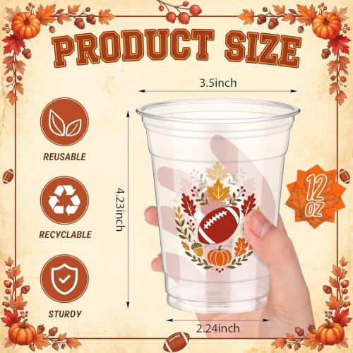 Willinglong 50 Pcs Fall Football Plastic Cups 12 oz for Party