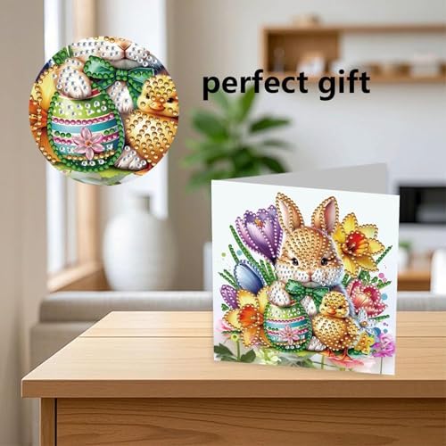 YOKUSHI 12 PCS Easter Diamond Art Painting Greeting Cards, Rabbit Craft DIY Card Making Kits for Adults Gifts (Easter)