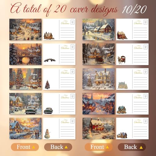 Nuanchu 80 Pcs Vintage Christmas Cards Bulk 4 x 6 Inch City Snow Scene Postcards Retro Winter Blank Greeting Cards for Xmas Holiday Party Home Friends Family