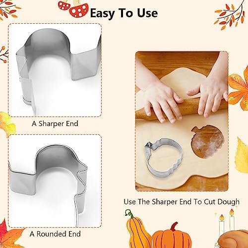 Fall Thanksgiving Cookie Cutters, 3PCS Large 3.2" to 3.6" Stainless Steel Autumn Cookie Cutters Fall Theme Holiday Shapes of Turkey, Maple Leaf, Pumpkin for Home Baking Kit Birthday Party Supplies
