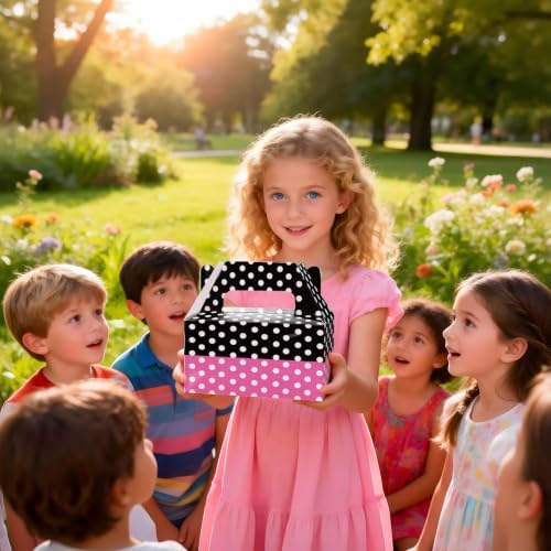 12 Pcs Cartoon Mouse Party Favor Boxes, Pink Black Polka Dot Treat Boxes