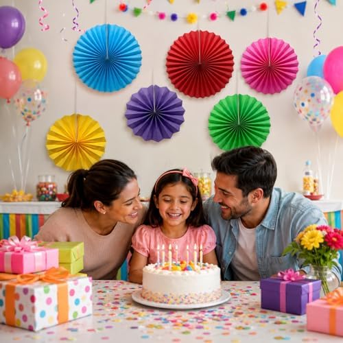 6-Pack Colorful Paper Fans, Hanging Party Decorations