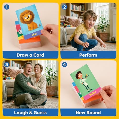 Charades for Kids Ages 4-8–The 'No Reading Required' Family Game,100 Cards