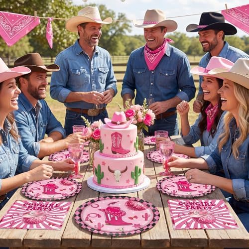 40PCS Cowgirl Party Decorations Disco Cowgirl Birthday Plates and Napkins Pink Party Supplies Disposable Table Decor Set for Women Girl Western Cowgirl Baby Shower Bachelorette Party Supplies