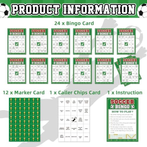 World Cup Bingo Game for 24 Unique Soccer Bingo Cards with 12 Markers & Calling Card, World Cup Party Supplies, Soccer Themed Birthday Party Games,Watch Party Favor