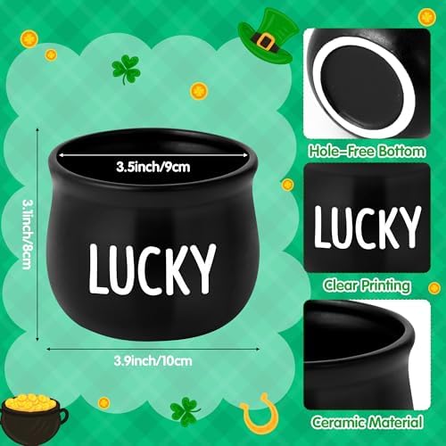 St Patrick’s Day Candy Dish Cauldron - Pot O’ Gold Mini Ceramic Bowl Snack Serving Tiered Tray Decoration (White Lucky)